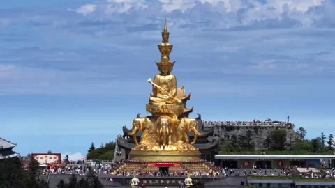 Golden Summit's Ten-direction Samantabhadra Buddha Statue on Mount Emei Sich Video stock 336855341