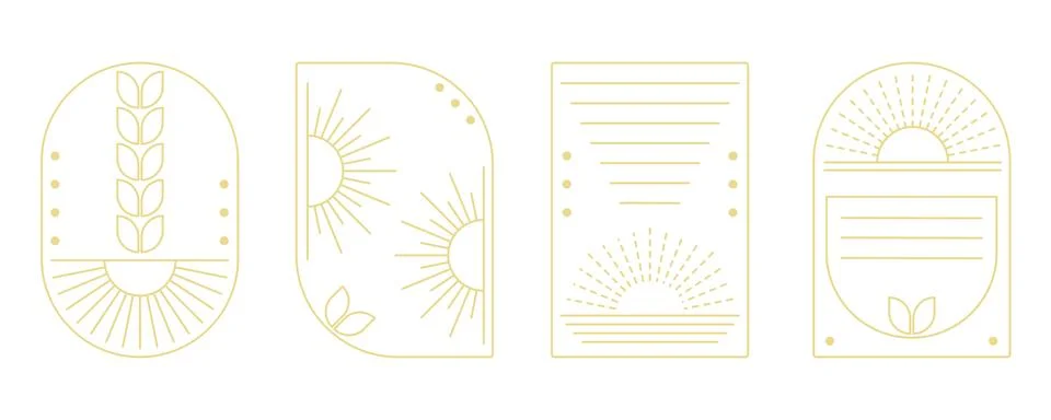 Golden sun boho frames set イラスト素材
