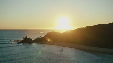 Golden Sun Hovering Above Byron Bay Coast Stock Footage 327904518