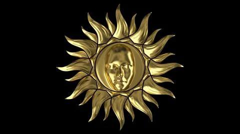 The golden sun. The rays rotate in a circle. On a black background. 3D render Stock Illustration