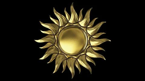The golden sun. The rays rotate in a circle. On a black background. 3D render Stock Illustration