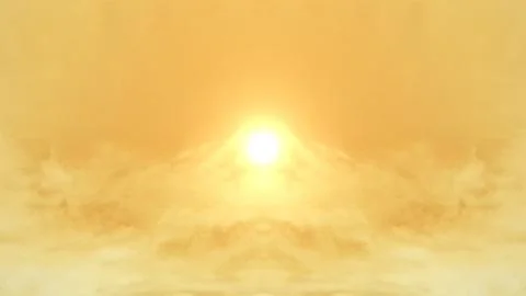 Golden Sun Rising Through Dramatic Clouds in Symmetrical Golden Sky Backgroun Stock Illustration