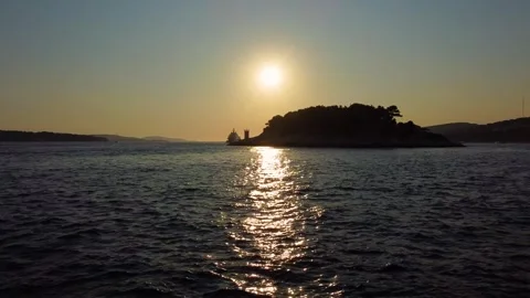 Golden sun setting over hvar island in croatia Stock Footage 340381526