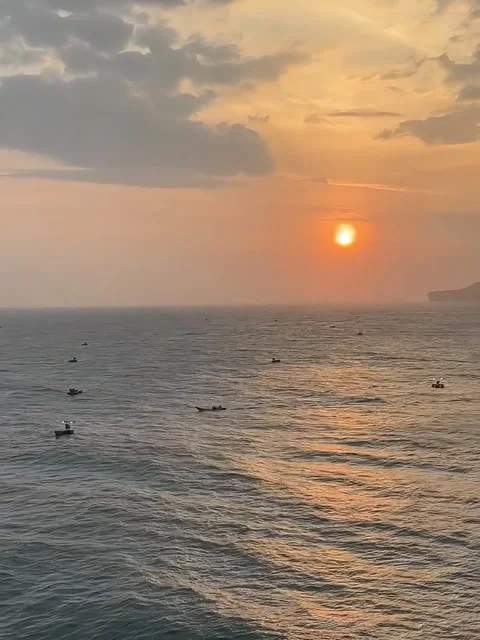 Golden Sun Setting Over Seascape Horizon Video stock 340868337