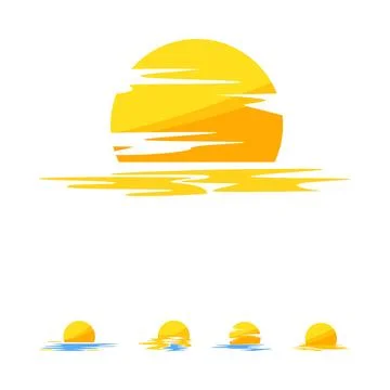 Golden sun setting over water surface collection Stock Illustration