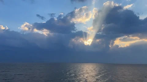 Golden Sunlight Peeking Through Dark Clouds Erhai Lake Stock Footage 333545642