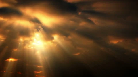 Golden sunlight streaks down through sunset clouds - Cloud FX0107 HD, 4K Stock-Footage 50537434