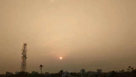 Golden Sunset Cityscape Communication 스톡 동영상 320095988