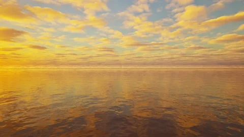 Golden Sunset Clouds over Calm Ocean Stock Footage 340210370