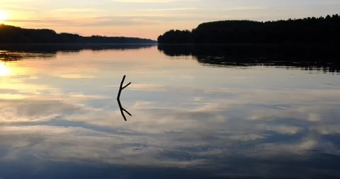 Golden sunset on the Drina river. Reflection over the river surface, 4k Stock Footage 142784778