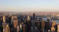 Golden Sunset Establishing Shot Aerial View New York City Skyline Office Towers HD Footage