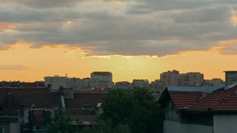 Golden Sunset Horizon Over Sofia City Residential Skyline and Old Town Rooftops Stock-Footage 343037606