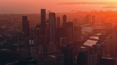 Golden Sunset Light Over Melbourne CBD Towers Видео 331209113
