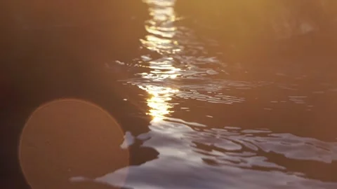 Golden sunset light reflecting on rippling water with lens flare. Stock Footage 337408355