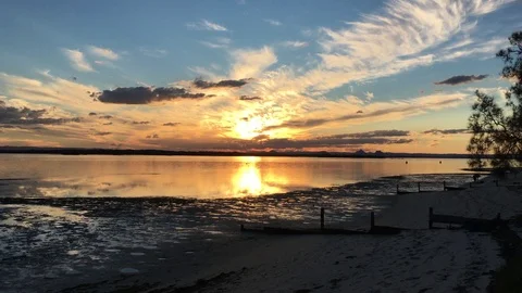 Golden Sunset At Low Tide Stock Footage 75800501