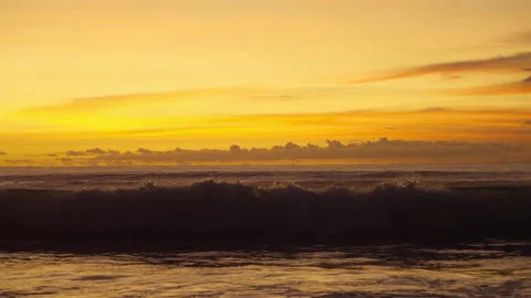 Golden Sunset With Ocean Background Slow Motion Stock Footage 275596142