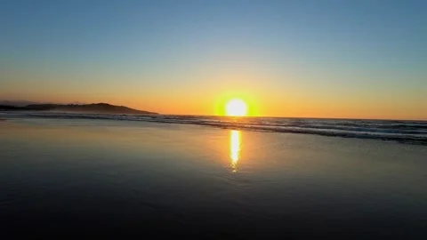 Golden sunset over the Atlantic Ocean at San Vicente de la Barquera beach, .. Stock Footage 343226836