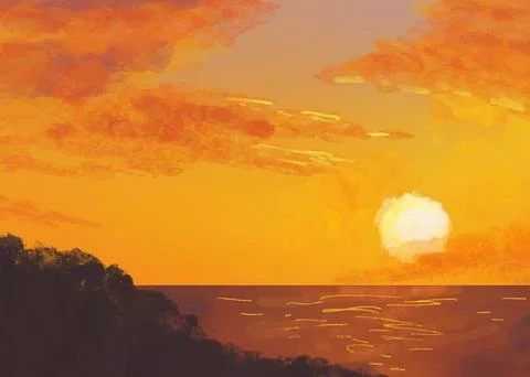 Golden Sunset Over Calm Ocean Illustration Stock Illustration