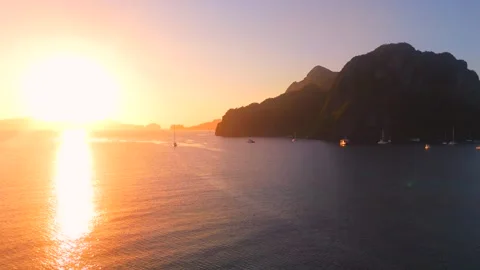 Golden Sunset Over Coron Limestone Bay Stock Footage 346190869
