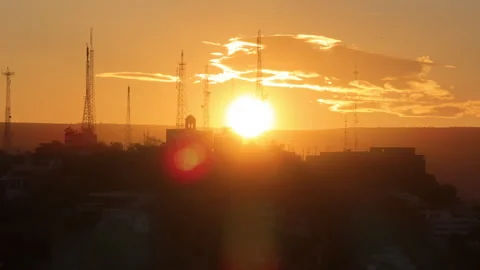 Golden Sunset Over Durango Mexico City Skyline with Communication Towers. Stock Footage 337911650