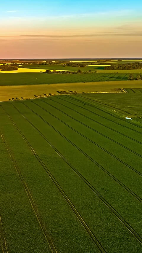 Golden Sunset Over Farmland Patterns Near Jelgava Latvia Aerial Timelapse Stock Footage 344951418