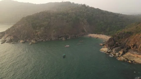 Golden Sunset Over Goa Beach Tropical Coast Aerial Drone View  Description Stock Footage 337482496