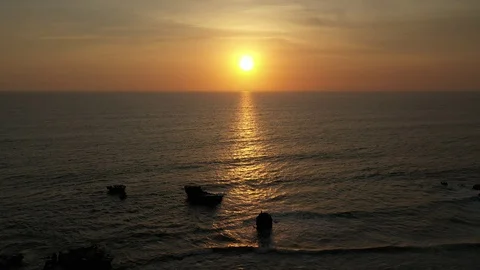 Golden Sunset Over Ocean Waves Stock Footage 120291692