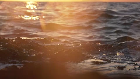 Golden Sunset Over Ocean Waves With Sunlight Reflection On Calm Sea Horizon Stock Footage 337306118