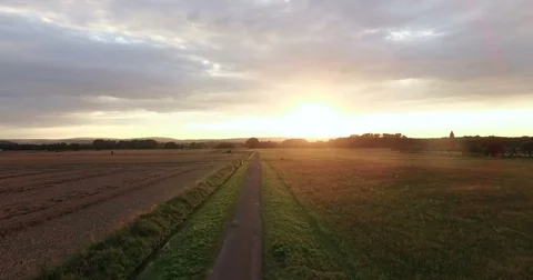 Golden Sunset Over Patchwork Fields Stock Footage 84340185