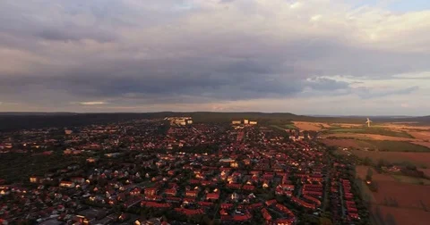 Golden Sunset Over Patchwork Fields and City 스톡 동영상 84340345