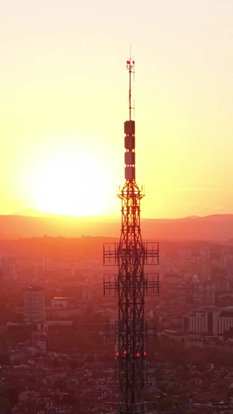 Golden Sunset Over Sofia with TV Tower – Vertical Drone City View Stock Footage 309531014