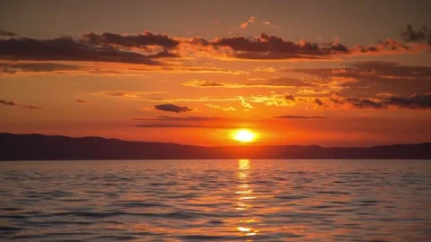 Golden Sunset Over Tranquil Ocean Horizon Stock Footage 301808751