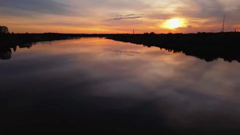 Golden Sunset Reflection Calm River Silhouette Hyperlapse Stock-Footage 308630399