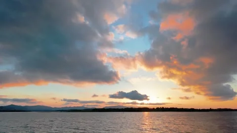 Golden Sunset Reflection on the Lake Stock Footage 340305271