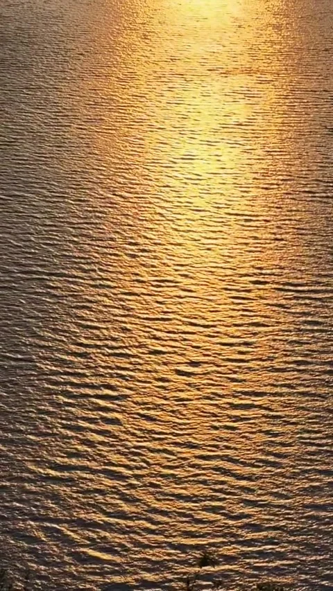 Golden Sunset Reflection Shimmering on Water Surface Stock Footage 339880807