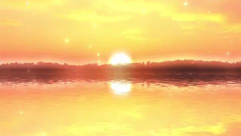 Golden Sunset Reflection: A Warm and Radiant Light Dances on a Calm Lake, Evoki Stock Footage 318051811
