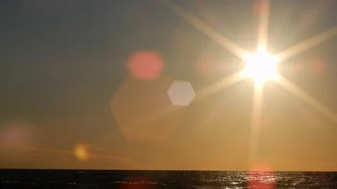 Golden Sunset Right Side Frame With Reflection Over Ocean Water Stock Footage 127250402
