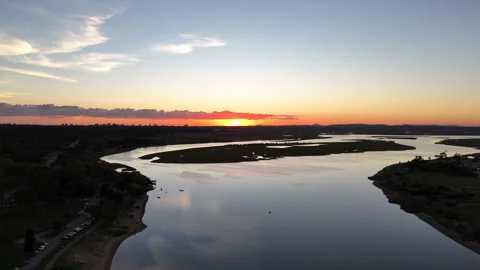 Golden-Sunset-River-Aerial Stock Footage 341168423