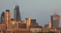Golden Sunset Skyscrapers Aerial View London City Skyline Gherkin Walkie-Talkie HD Footage