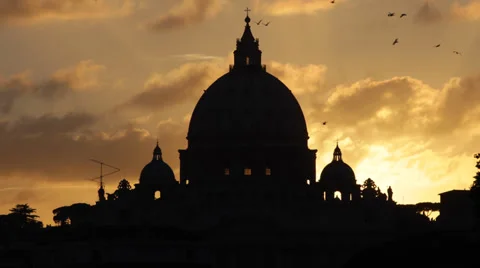 Golden Sunset St. Peter's Basilica Vatican City Rome Italy San Pietro Sunrise Stock Footage