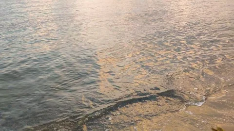 Golden sunset sunlight reflections on calm ocean water surface waves Video stock 345138708