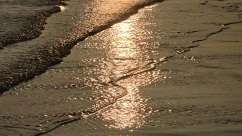Golden sunset tide beach waves sunlight reflection on sea water video 库存影片 284442091