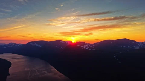 Golden Sunset Time-Lapse Over Gjævillvatnet Lake, Oppdal Norway Stock Footage 319985779