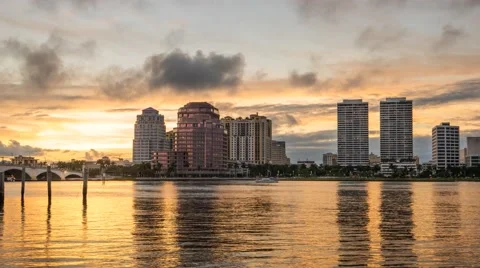 Golden Sunset Time Lapse WPB West Palm Beach Skyline Florida Stock Footage 57824691