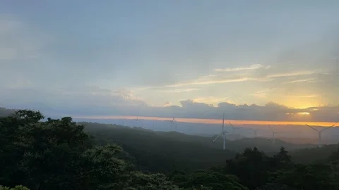 Golden Sunset Timelapse Above Mountain Wind Turbines, Japan Stock Footage 339008731