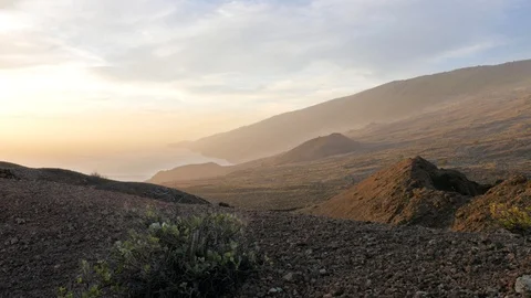 Golden sunset view over rocky lava bay in El Hierro, Canary Islands, Spain Stock Footage 95784792