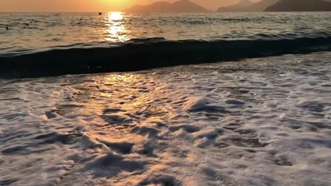 Golden-Sunset-Waves-Beach Stock Footage 317294360