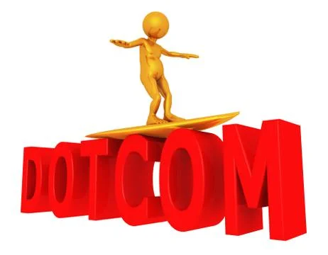 Golden surfer on the letters DOTCOM Stock Illustration
