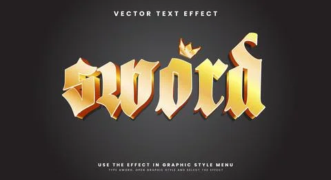 Golden Sword editable text effect template Stock Illustration