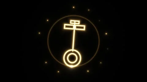 Golden symbol with glowing elements against dark background Stock Footage 339322970